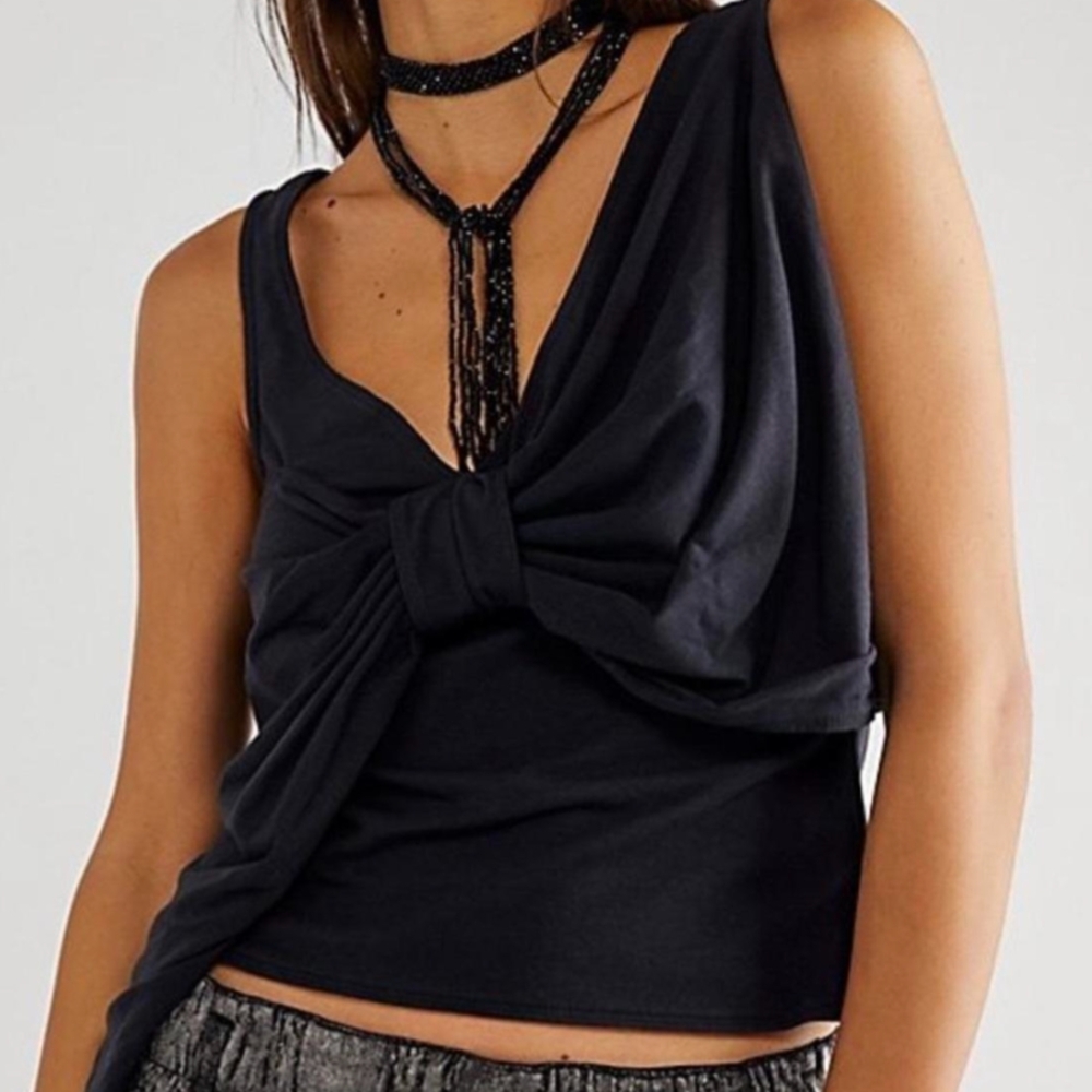 Free People Black Sleeveless Asymmetrical Tank Top